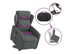 Poltrona*vidaxl Poltrona elétrica elevatória massagens tecido -escuro Cinzento