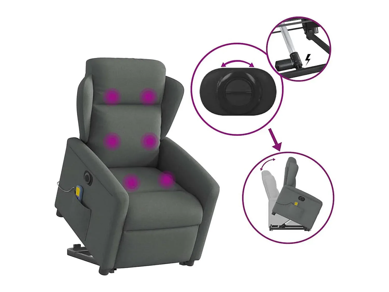 Poltrona*vidaxl Poltrona elétrica elevatória massagens tecido -escuro Cinzento