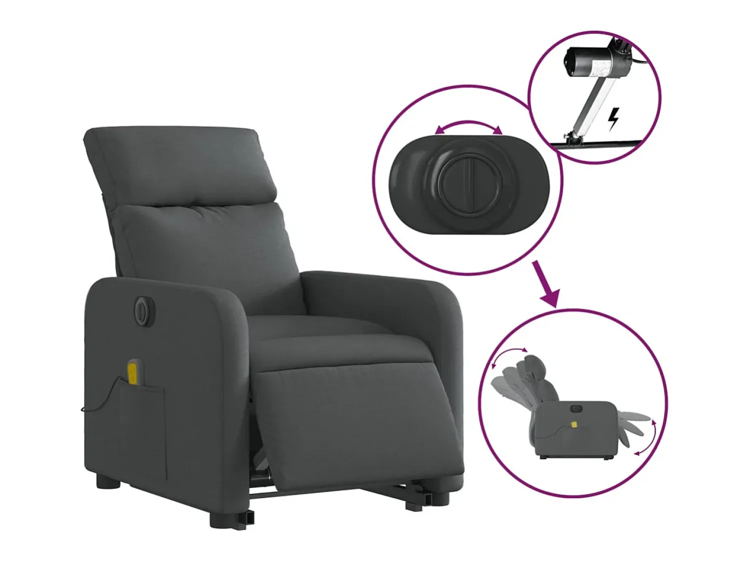 Hot Poltrona elétrica elevatória massagens tecido cinzento-escuro SHL846623 Cinza antracite