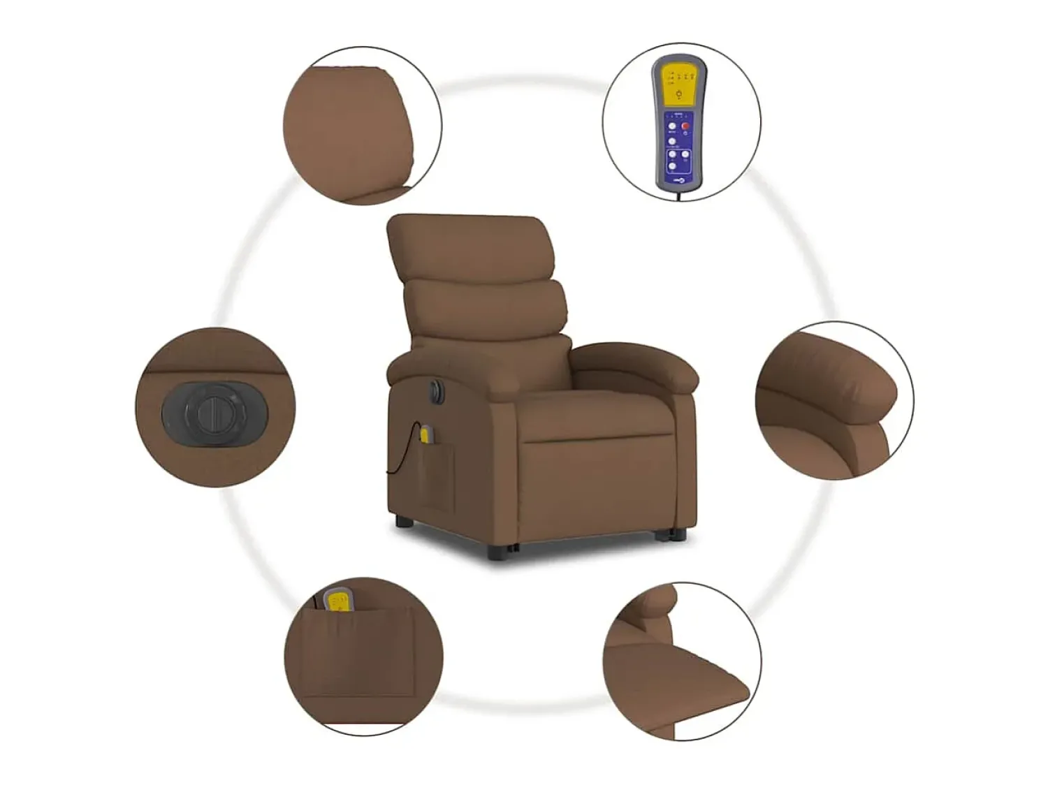 Sale Poltrona elétrica elevatória massagens tecido SHL996968 Castanho