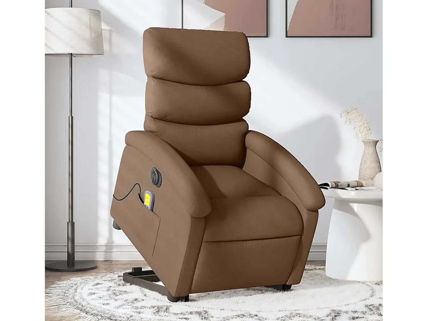 Sale Poltrona elétrica elevatória massagens tecido SHL996968 Castanho