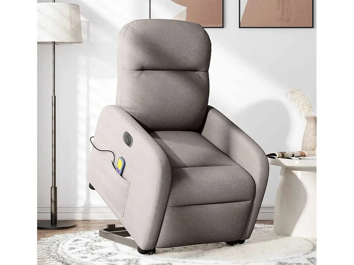 Poltrona*vidaxl Poltrona elétrica elevatória massagens tecido cinza-acastanhado Taupe