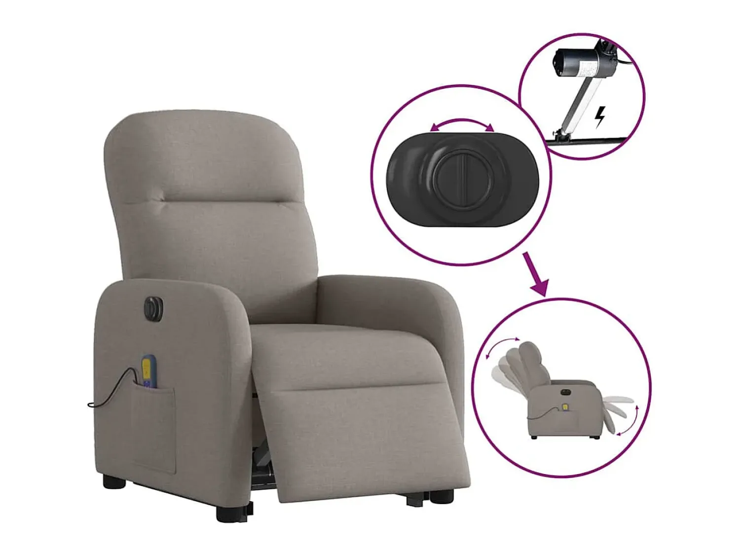 Poltrona*vidaxl Poltrona elétrica elevatória massagens tecido cinza-acastanhado Taupe