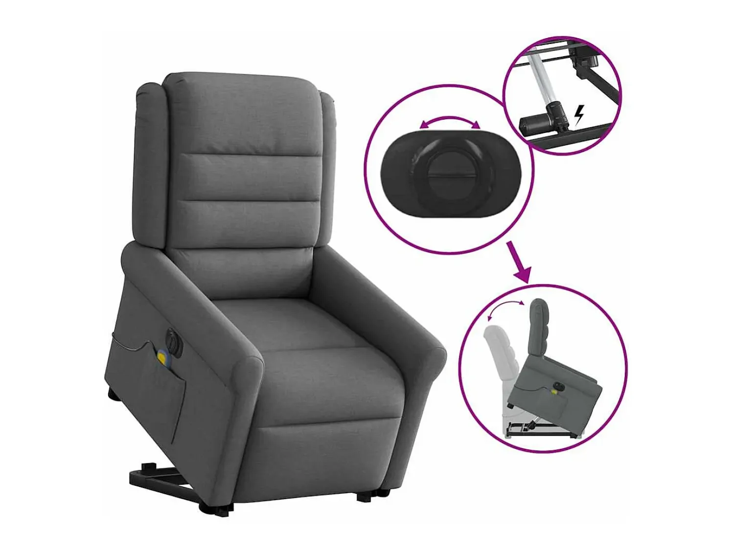 Poltrona elétrica elevatória massagens tecido cinzento-escuro SHL550231^ Poltrona