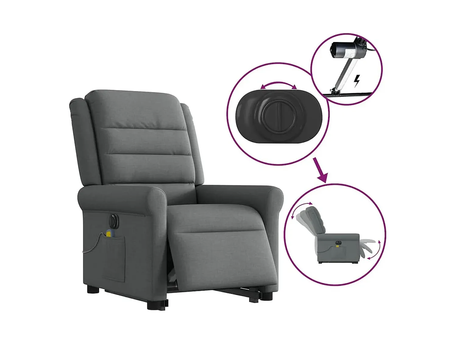 Poltrona elétrica elevatória massagens tecido cinzento-escuro SHL550231^ Poltrona