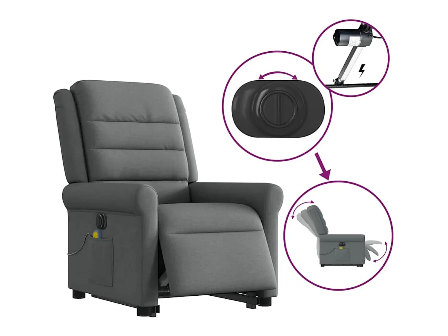 Poltrona elétrica elevatória massagens tecido cinzento-escuro SHL550231^ Poltrona