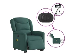 Poltrona elétrica elevatória massagens tecido verde-escuro SHL6925^ Poltrona