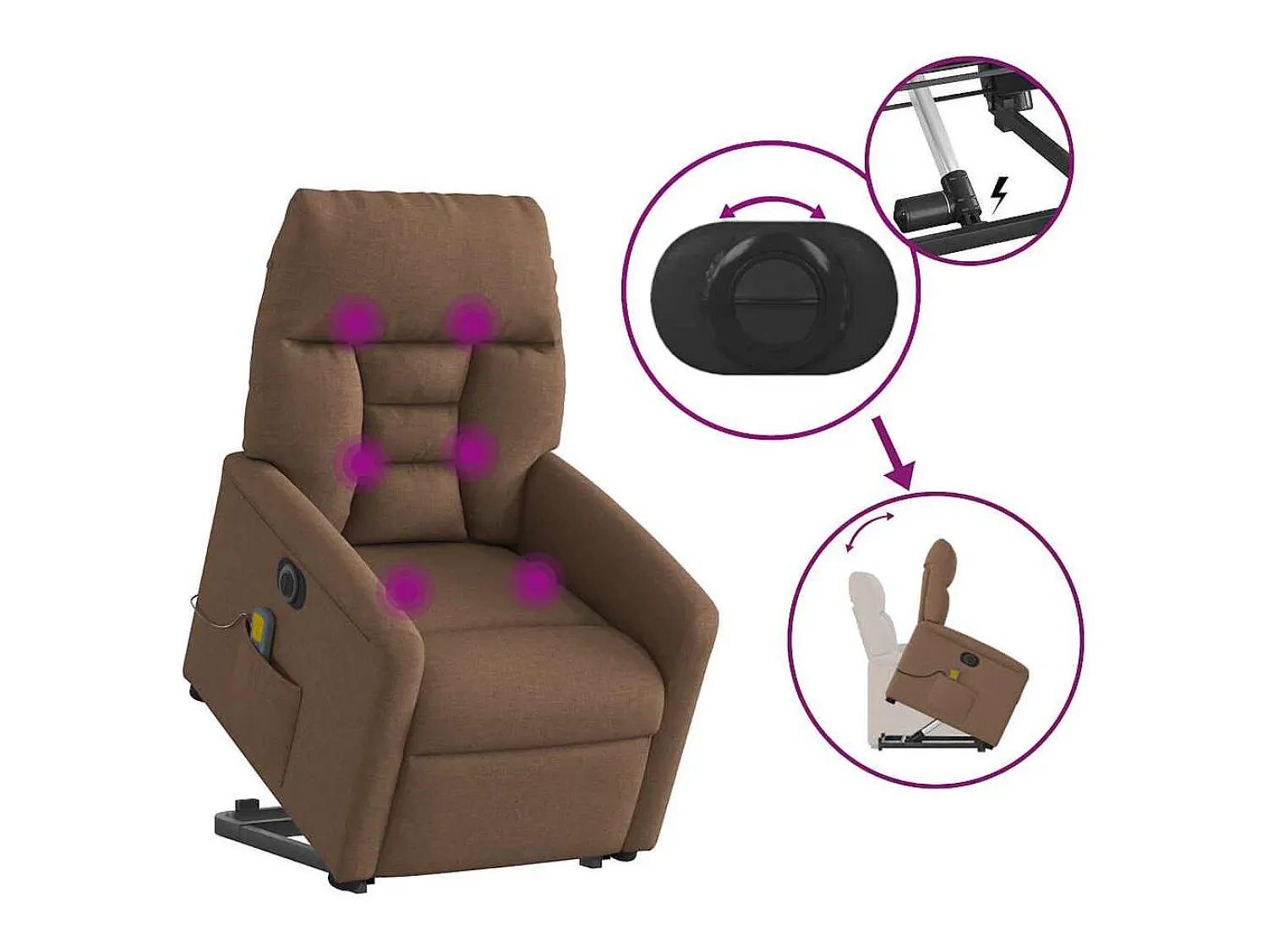 Poltrona| Poltrona elétrica elevatória massagens tecido SHL859588 Castanho