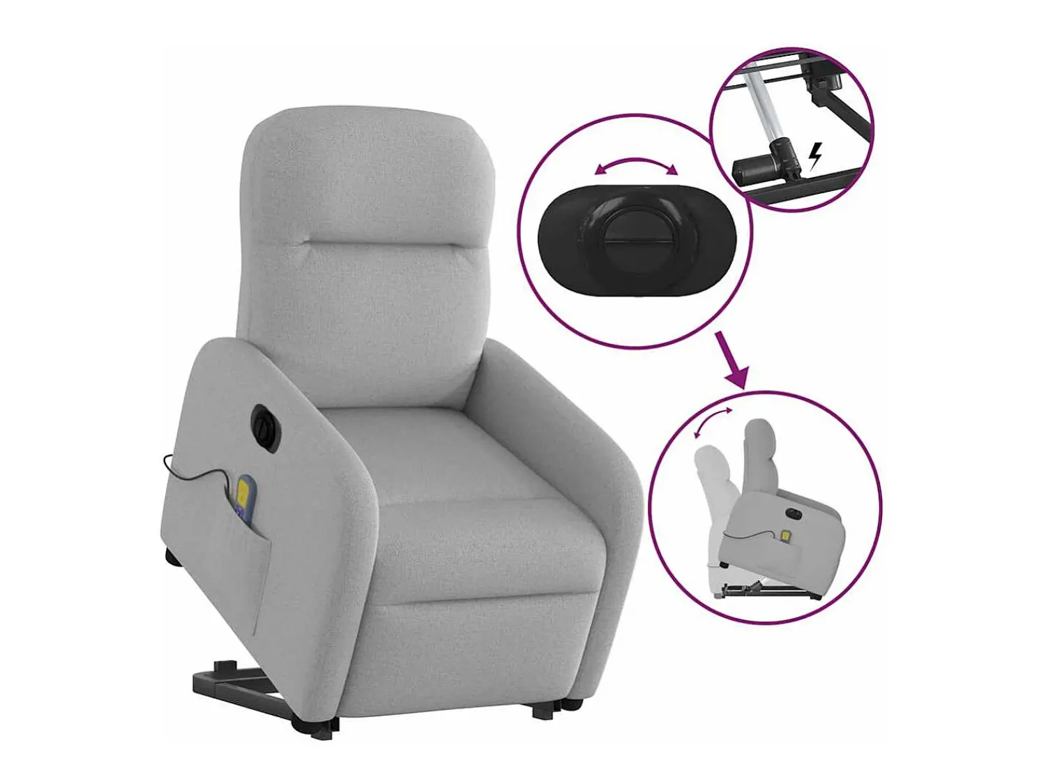 Poltrona*vidaxl Poltrona elétrica elevatória massagens tecido -nublado Cinzento