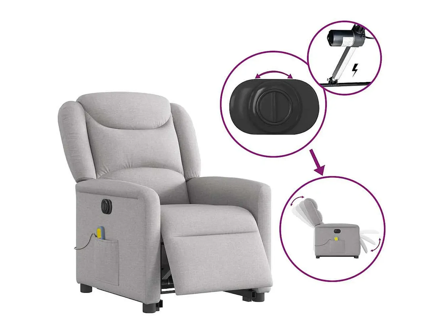 Poltrona| Poltrona elétrica elevatória massagens tecido -nublado SHL485720 Cinzento
