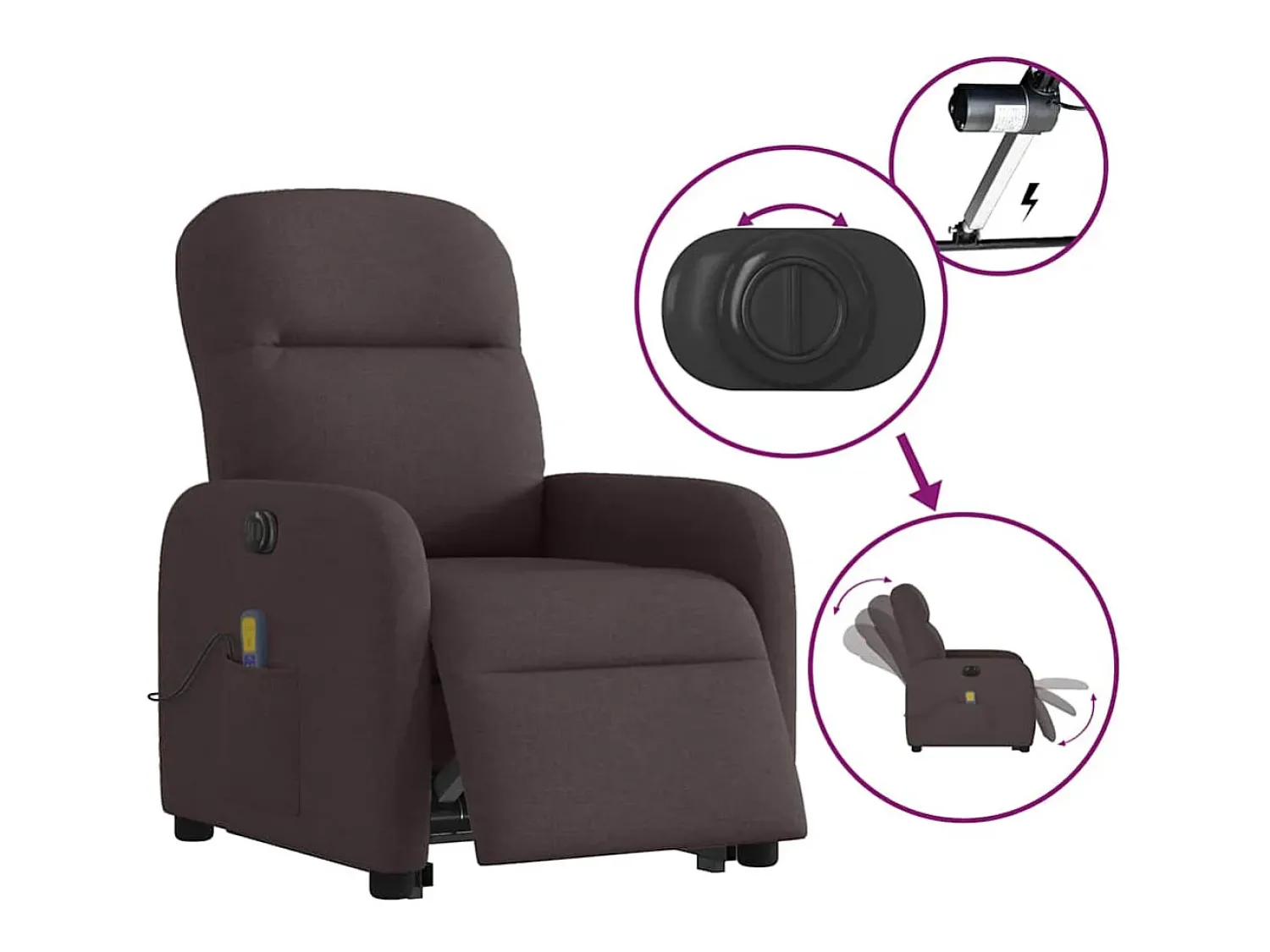 Sale vidaxl Poltrona elétrica elevatória massagens tecido -escuro Castanho