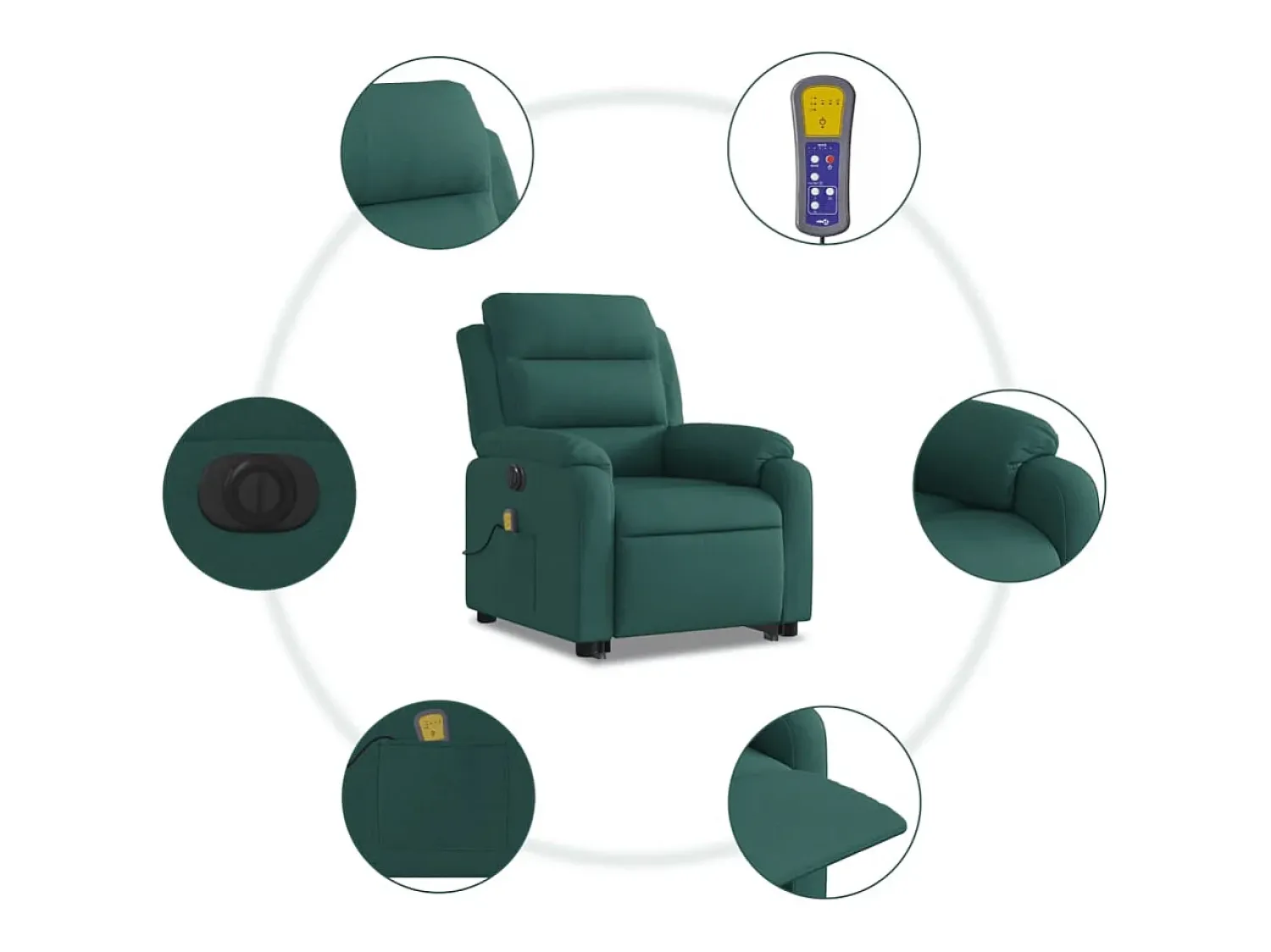 Poltrona|vidaxl Poltrona elétrica elevatória massagens tecido -escuro Verde