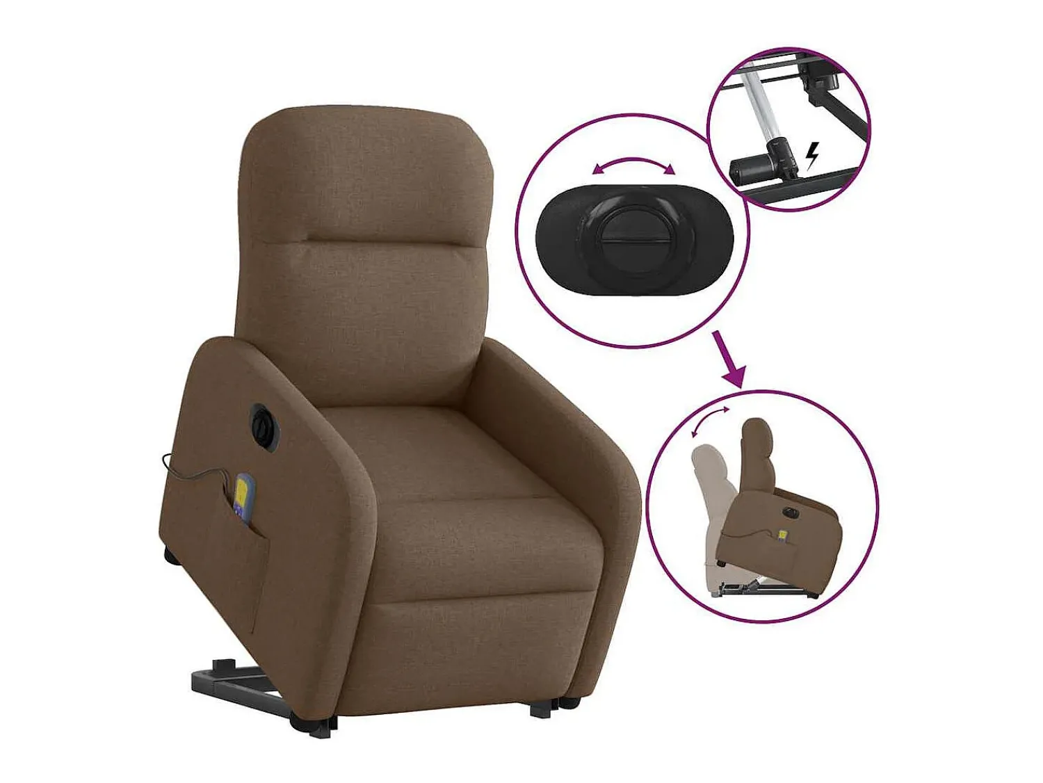 Clearance Poltrona elétrica elevatória massagens tecido SHL404677 Castanho