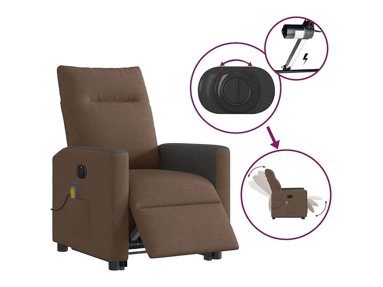Poltrona| Poltrona elétrica elevatória massagens tecido SHL823546 Castanho