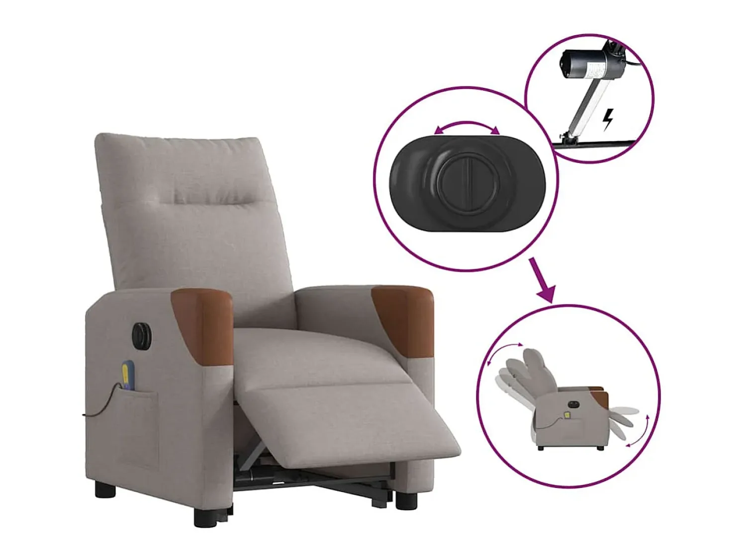 Poltrona elétrica elevatória massagens tecido cinza-acastanhado SHL33117^ Poltrona