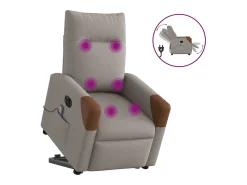 Poltrona elétrica elevatória massagens tecido cinza-acastanhado SHL33117^ Poltrona