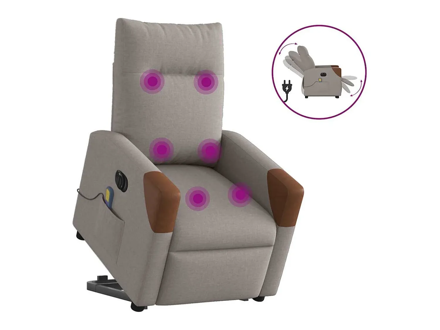 Poltrona elétrica elevatória massagens tecido cinza-acastanhado SHL33117^ Poltrona