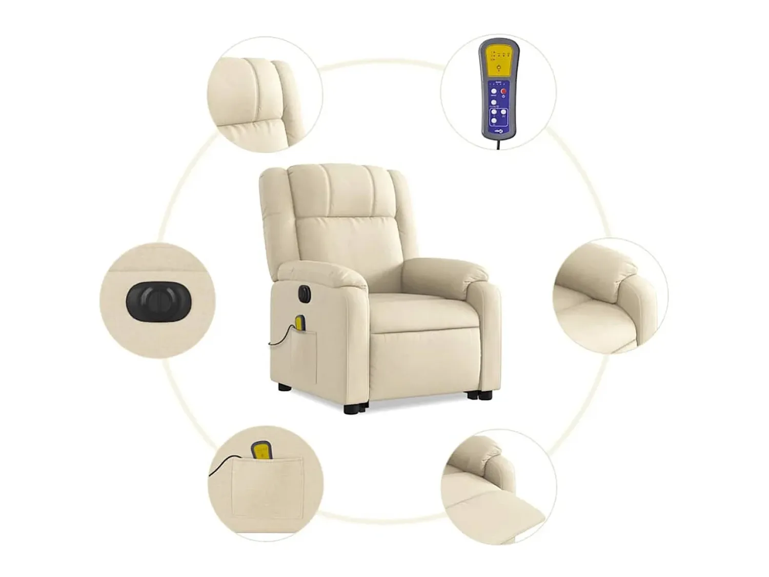 Discount vidaxl Poltrona elétrica elevatória massagens tecido Creme