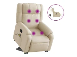 Discount vidaxl Poltrona elétrica elevatória massagens tecido Creme