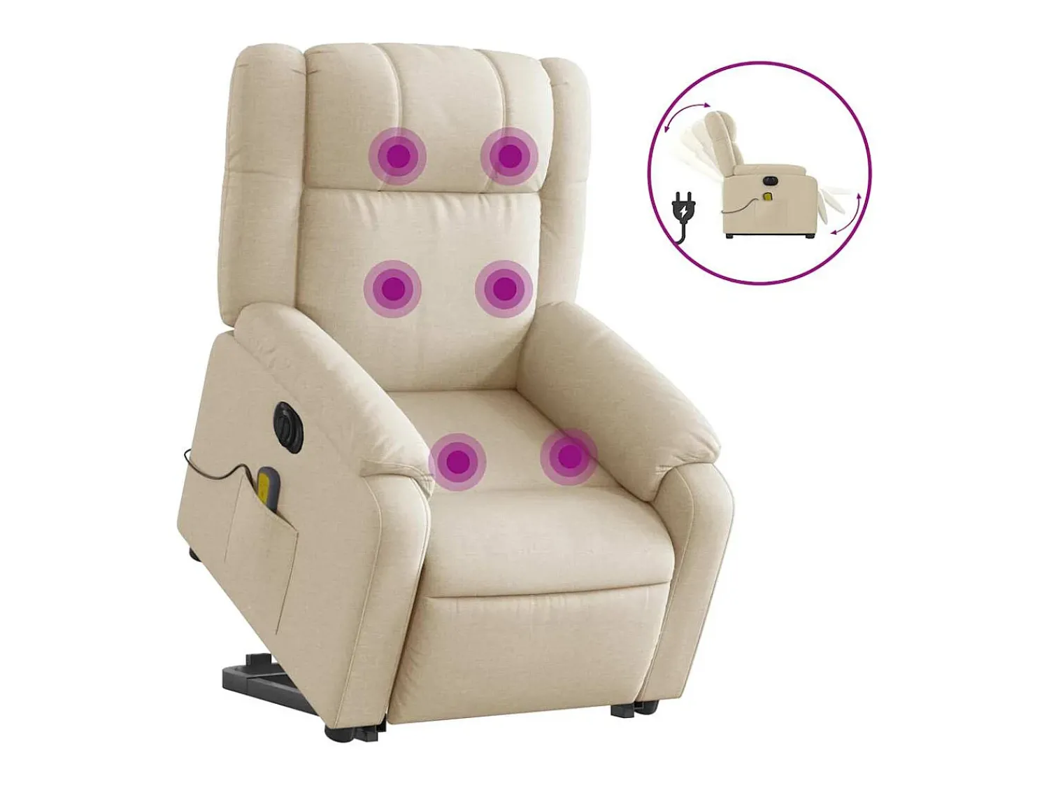 Discount vidaxl Poltrona elétrica elevatória massagens tecido Creme
