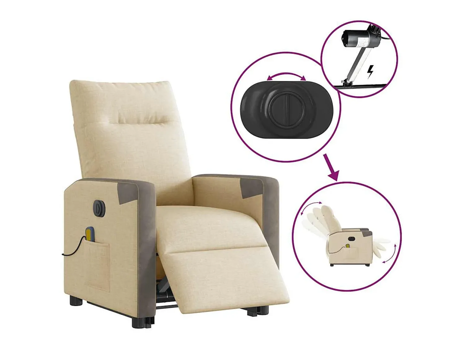 Clearance Poltrona elétrica elevatória massagens tecido SHL848602 Creme