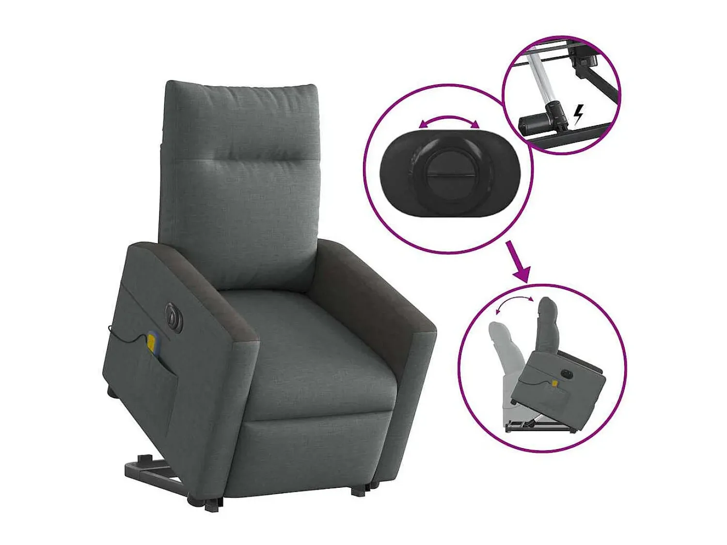 Poltrona| Poltrona elétrica elevatória massagens tecido cinzento-escuro SHL239991 Cinza antracite