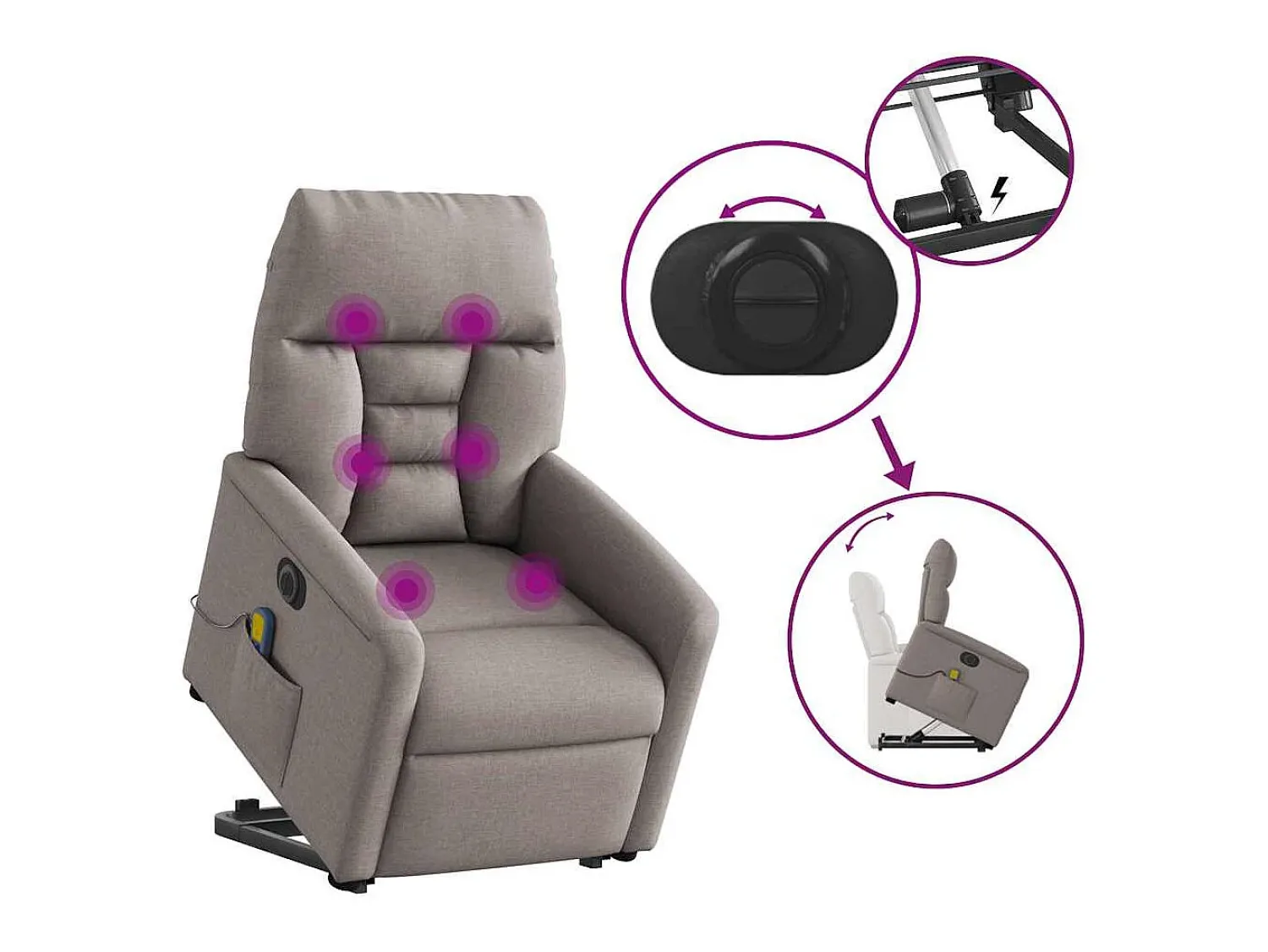 Outlet Poltrona elétrica elevatória massagens tecido cinza-acastanhado SHL23513 Taupe