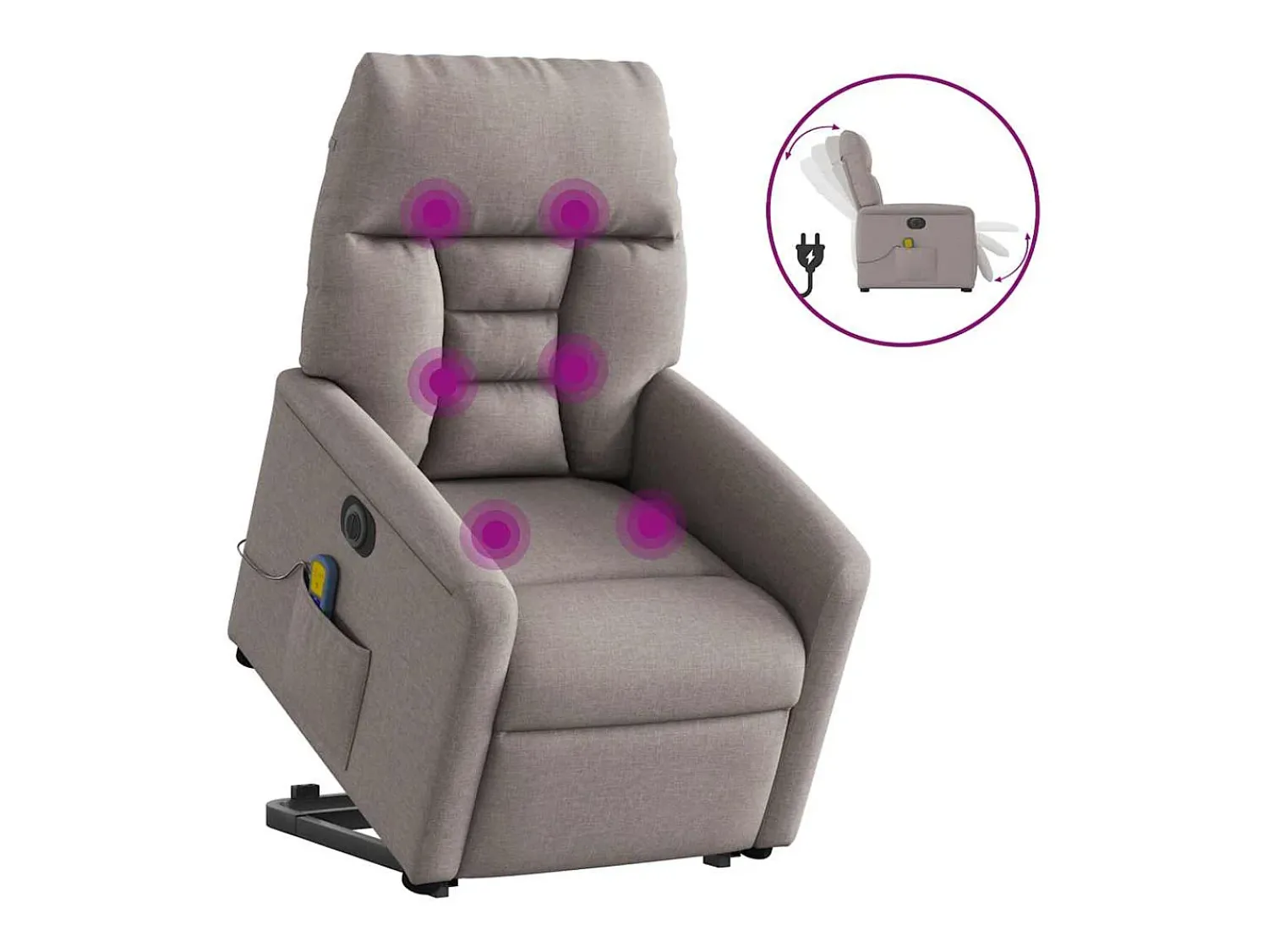 Outlet Poltrona elétrica elevatória massagens tecido cinza-acastanhado SHL23513 Taupe