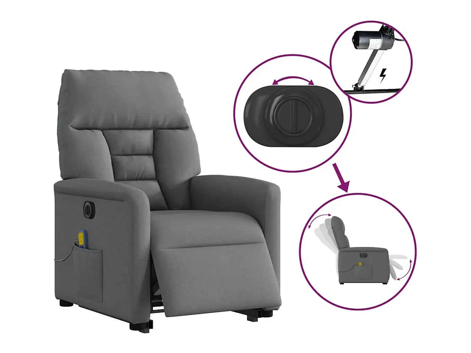 Poltrona elétrica elevatória massagens tecido cinzento-escuro SHL247448^ Poltrona