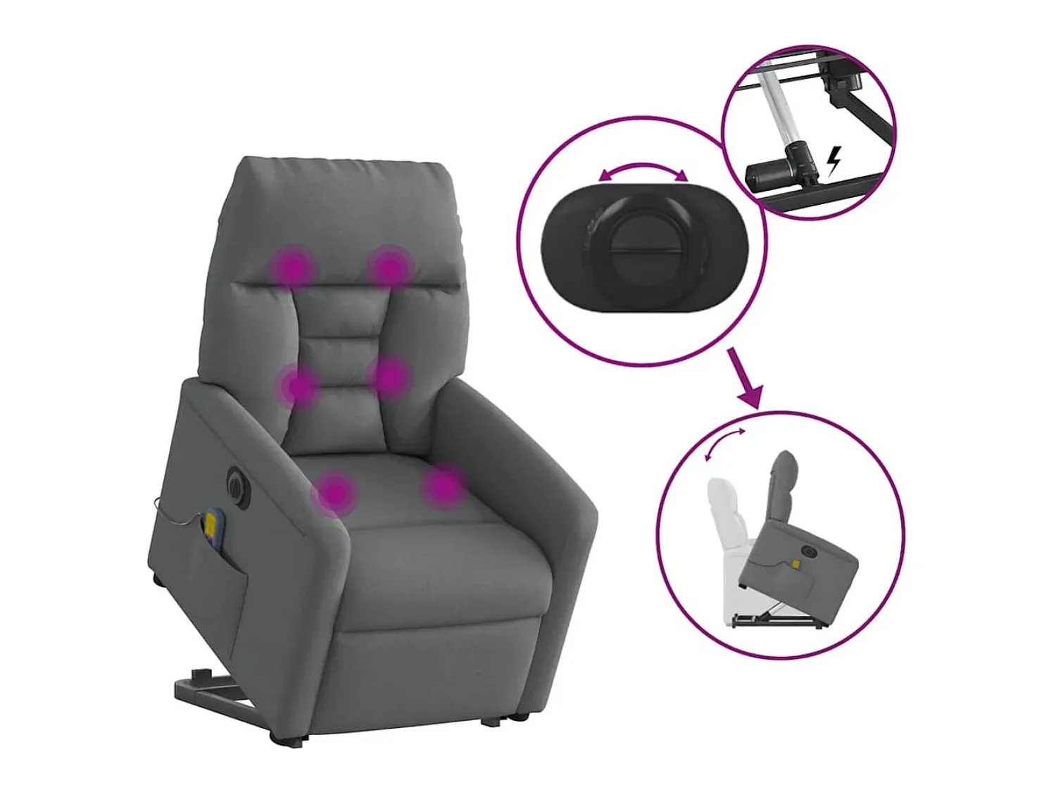 Poltrona elétrica elevatória massagens tecido cinzento-escuro SHL247448^ Poltrona