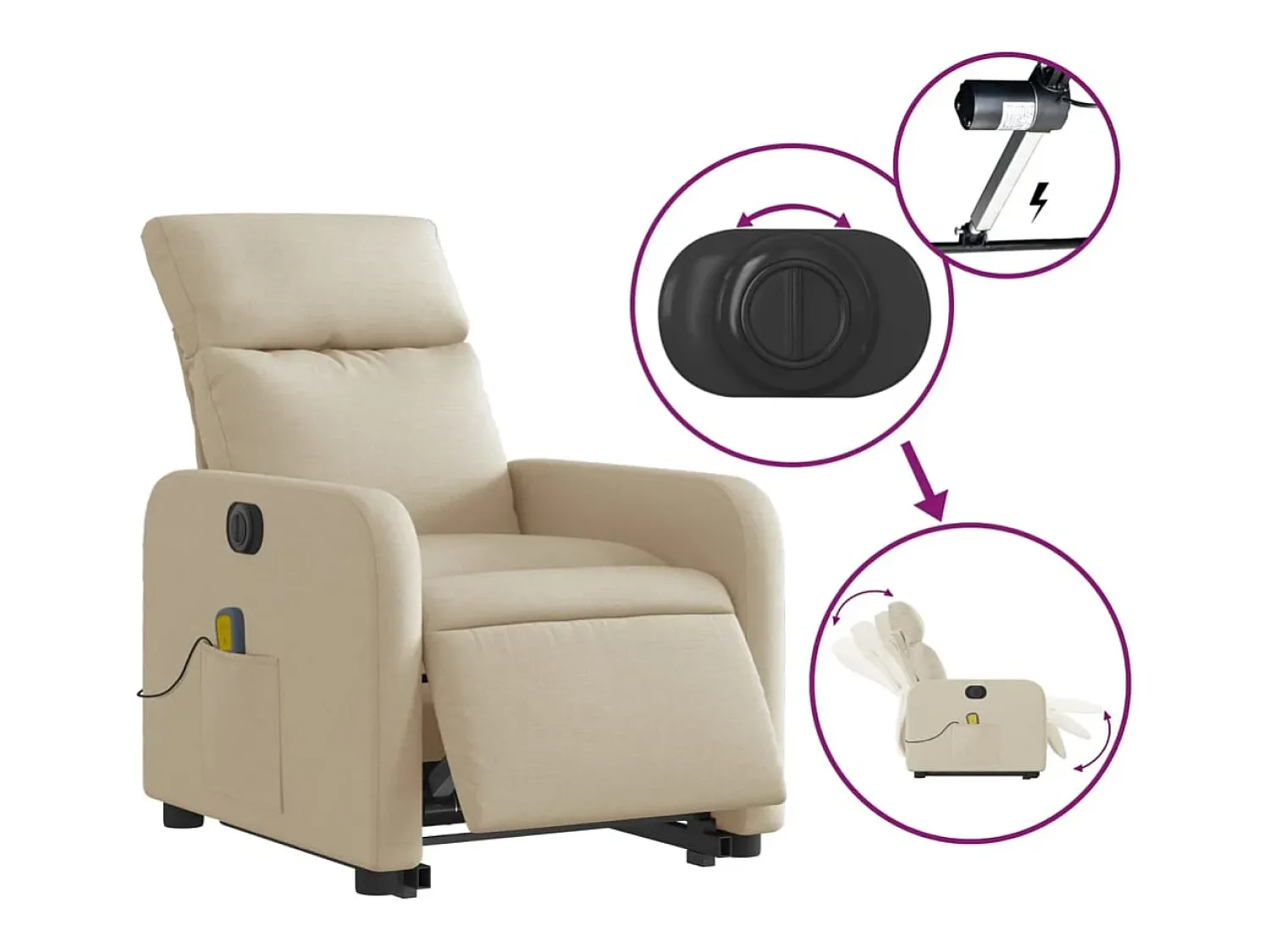 Poltrona* Poltrona elétrica elevatória massagens tecido SHL400606 Creme