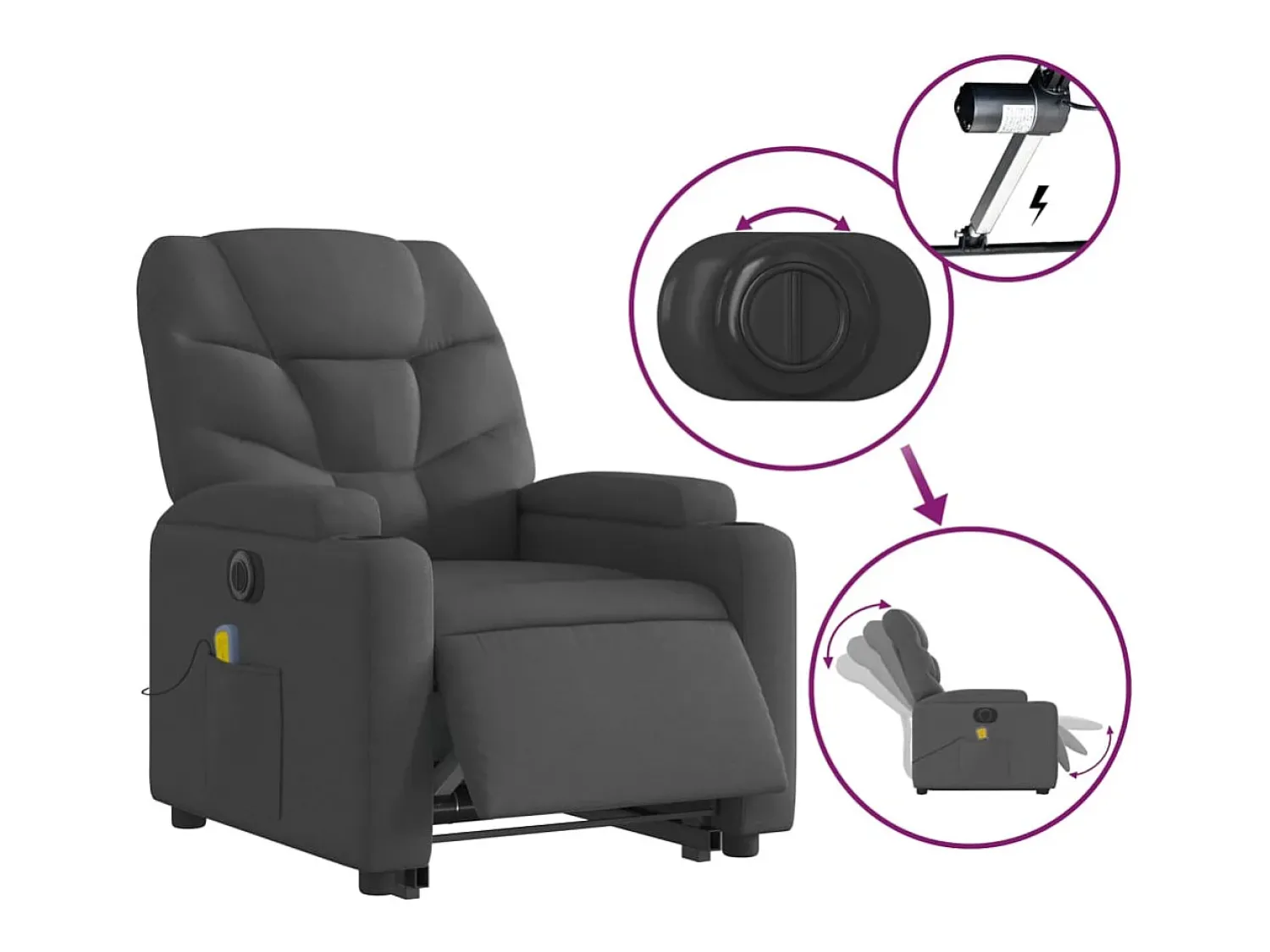 Poltrona elétrica elevatória massagens tecido cinzento-escuro SHL927994^ Poltrona