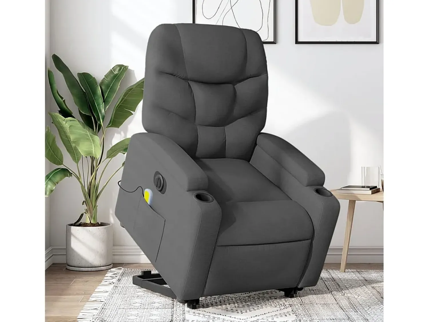 Poltrona elétrica elevatória massagens tecido cinzento-escuro SHL927994^ Poltrona