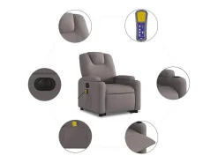 Poltrona elétrica elevatória massagens tecido cinza-acastanhado SHL624390^ Poltrona