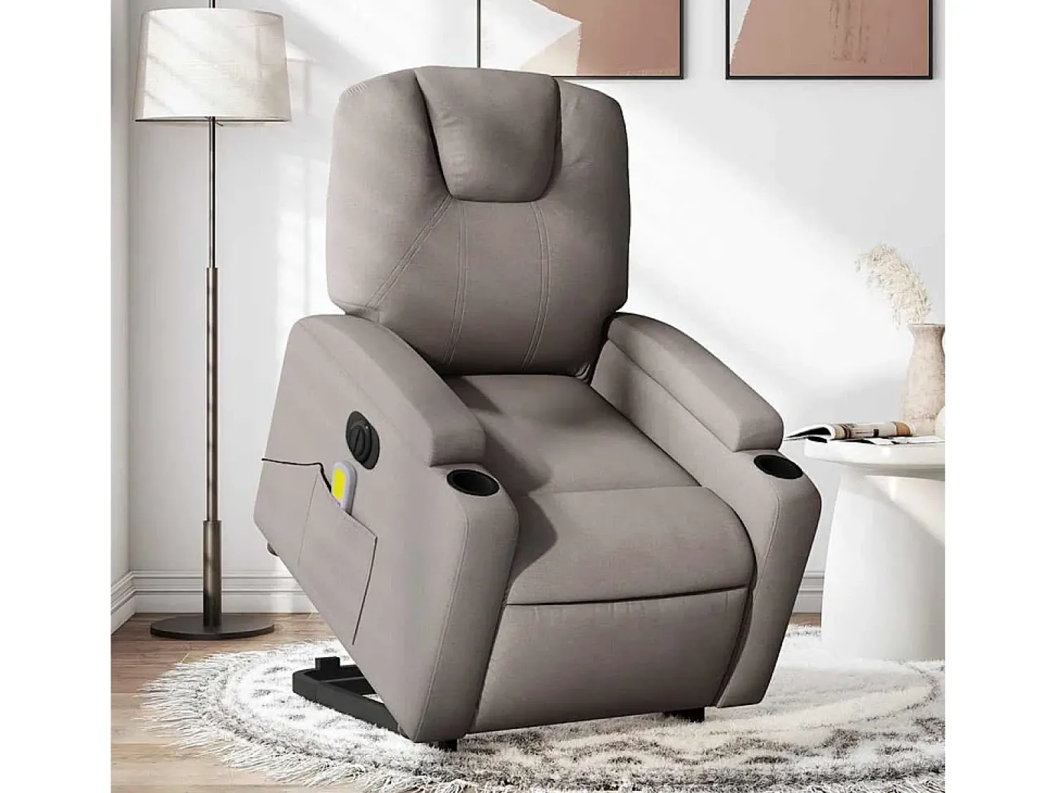 Poltrona elétrica elevatória massagens tecido cinza-acastanhado SHL624390^ Poltrona
