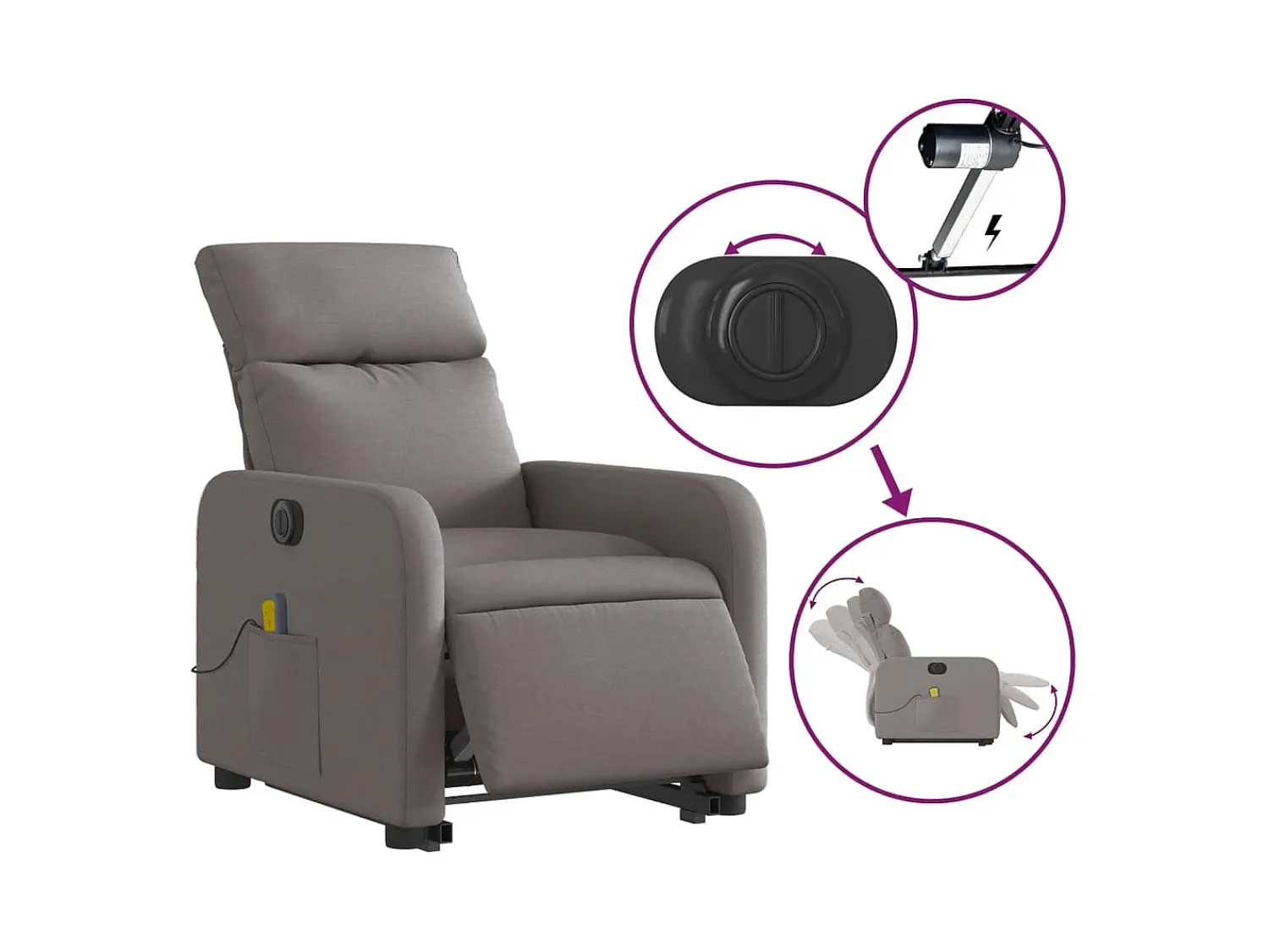 Poltrona| Poltrona elétrica elevatória massagens tecido cinza-acastanhado SHL351508 Taupe