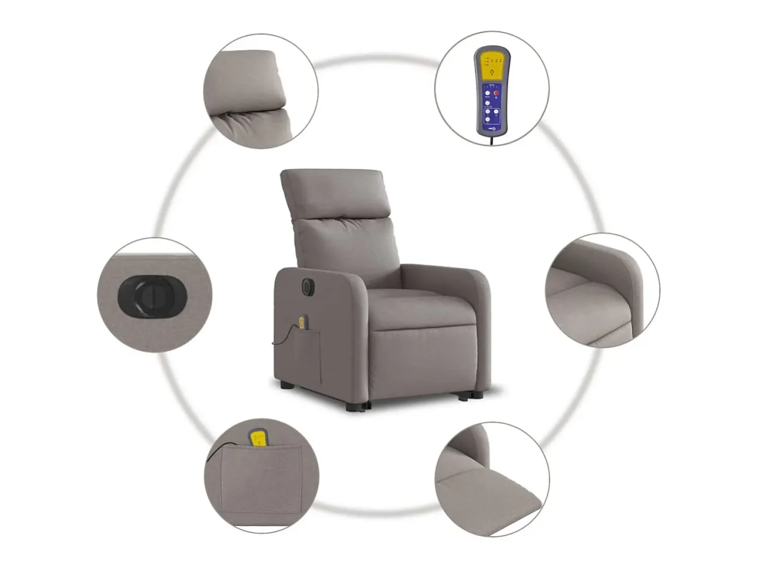 Poltrona| Poltrona elétrica elevatória massagens tecido cinza-acastanhado SHL351508 Taupe