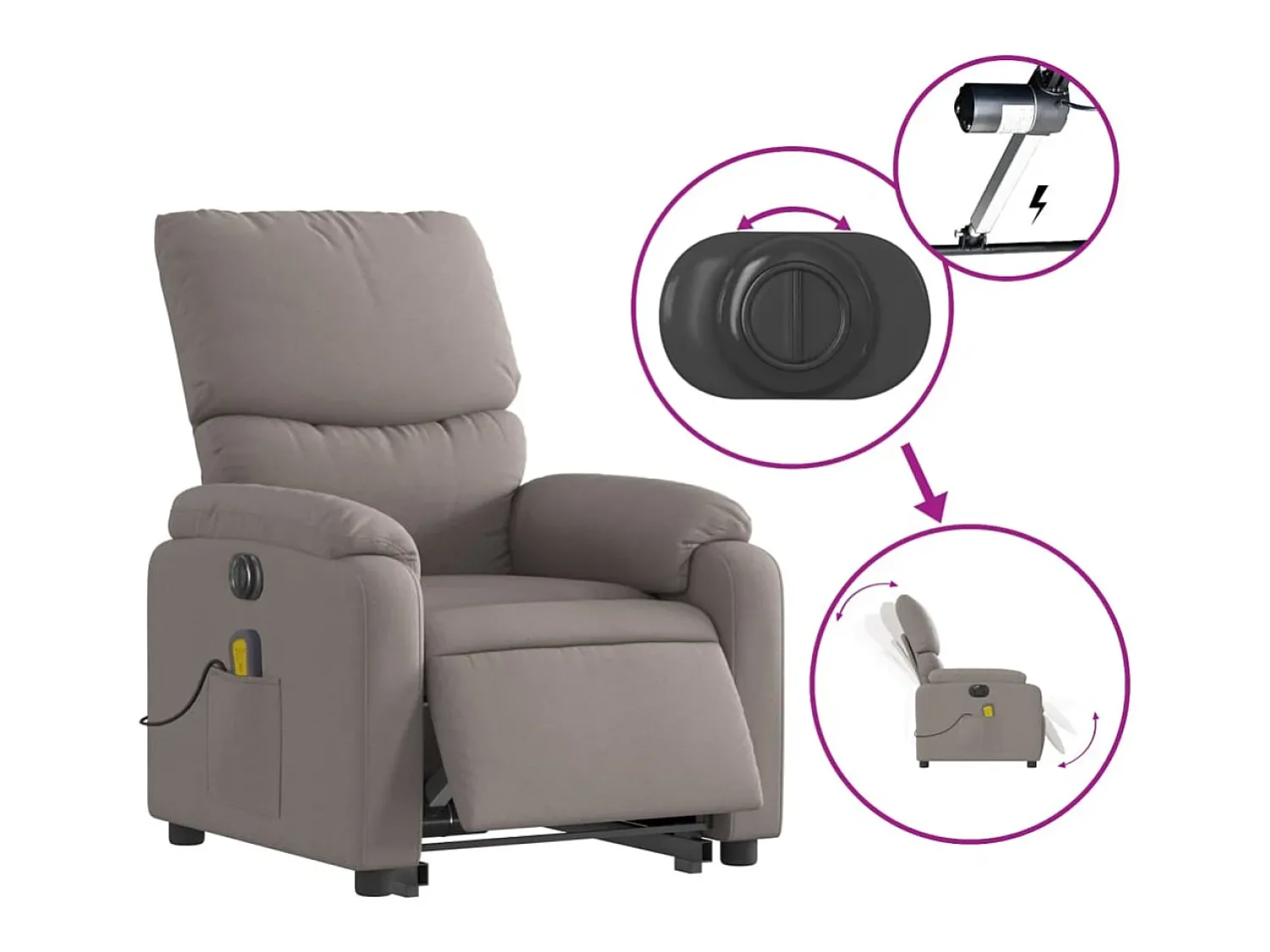 Online Poltrona elétrica elevatória massagens tecido cinza-acastanhado SHL694904 Taupe