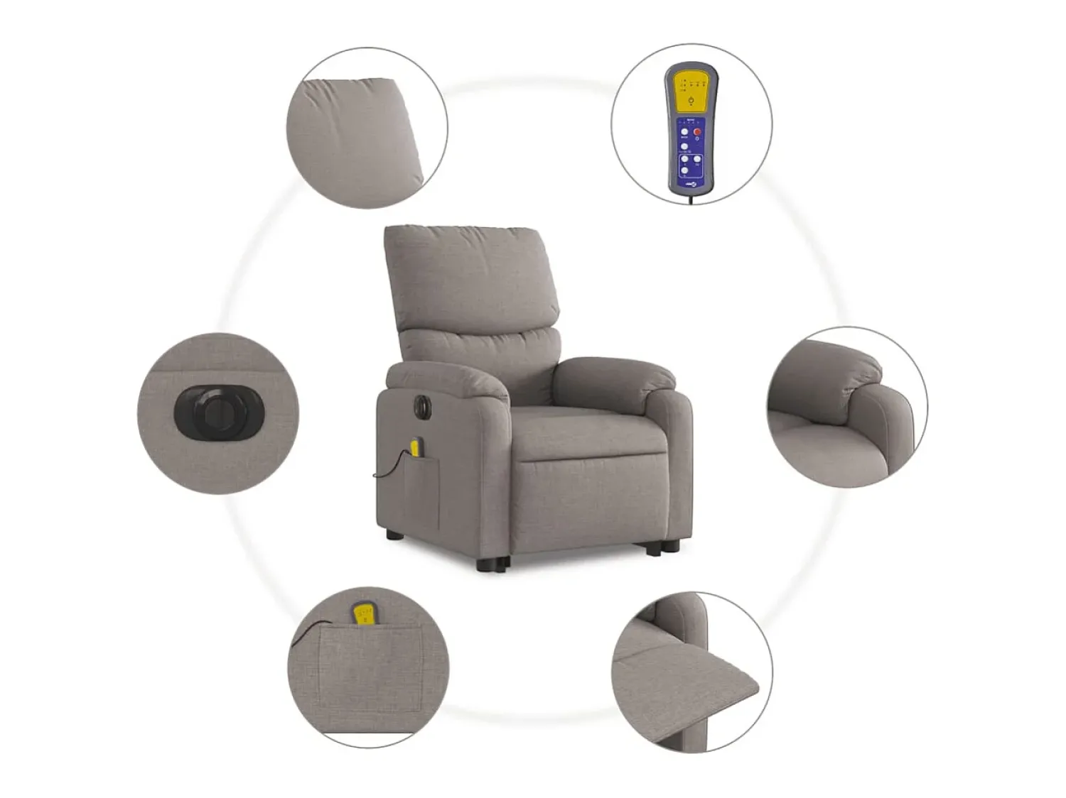 Online Poltrona elétrica elevatória massagens tecido cinza-acastanhado SHL694904 Taupe