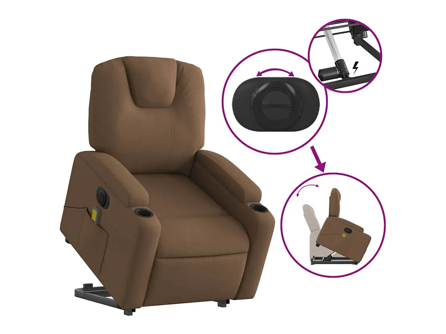 Poltrona*vidaxl Poltrona elétrica elevatória massagens tecido Castanho