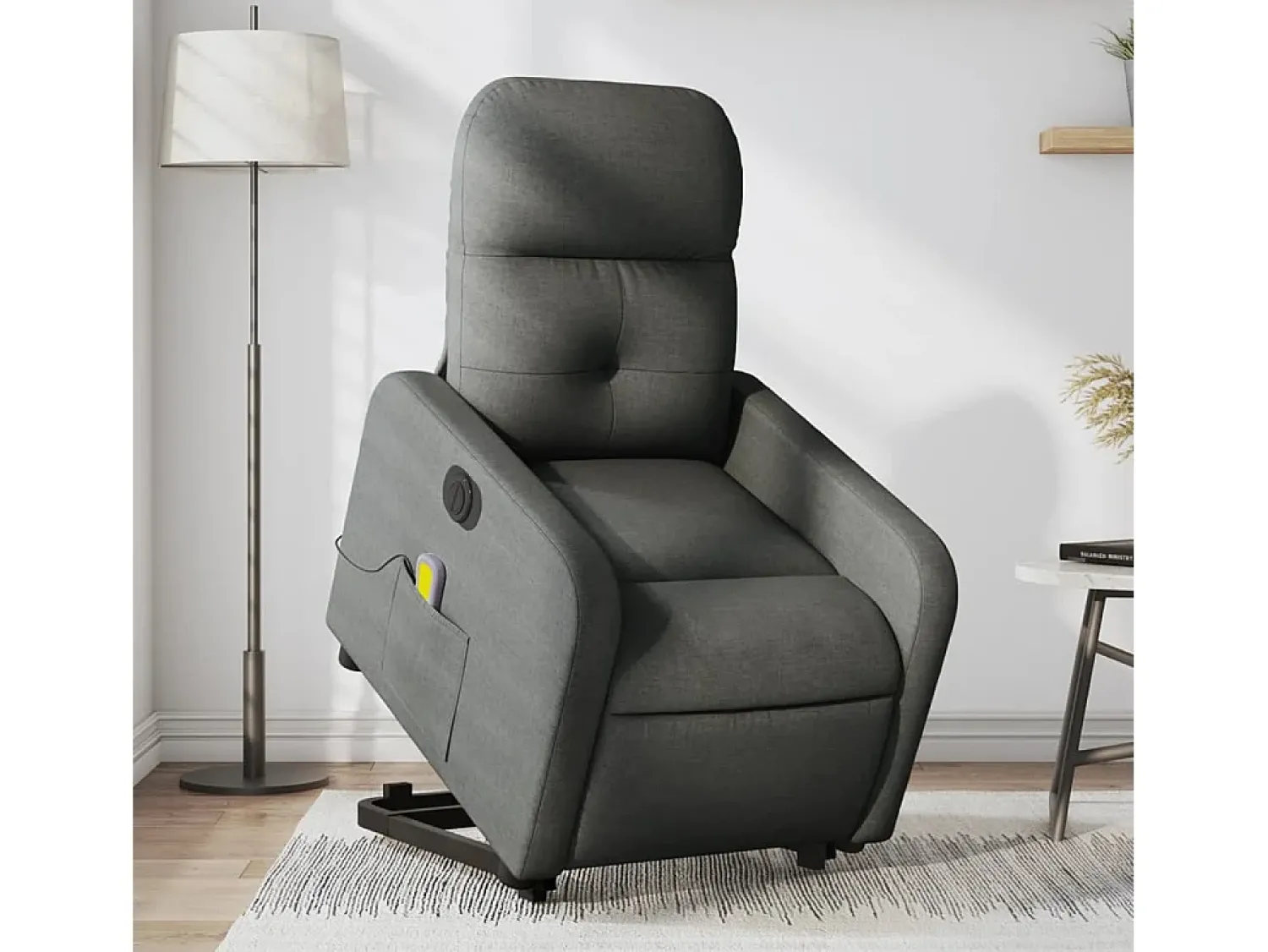 Poltrona elétrica elevatória massagens tecido cinzento-escuro SHL706744^ Poltrona