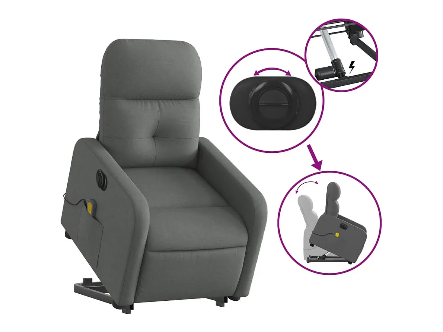 Poltrona elétrica elevatória massagens tecido cinzento-escuro SHL706744^ Poltrona