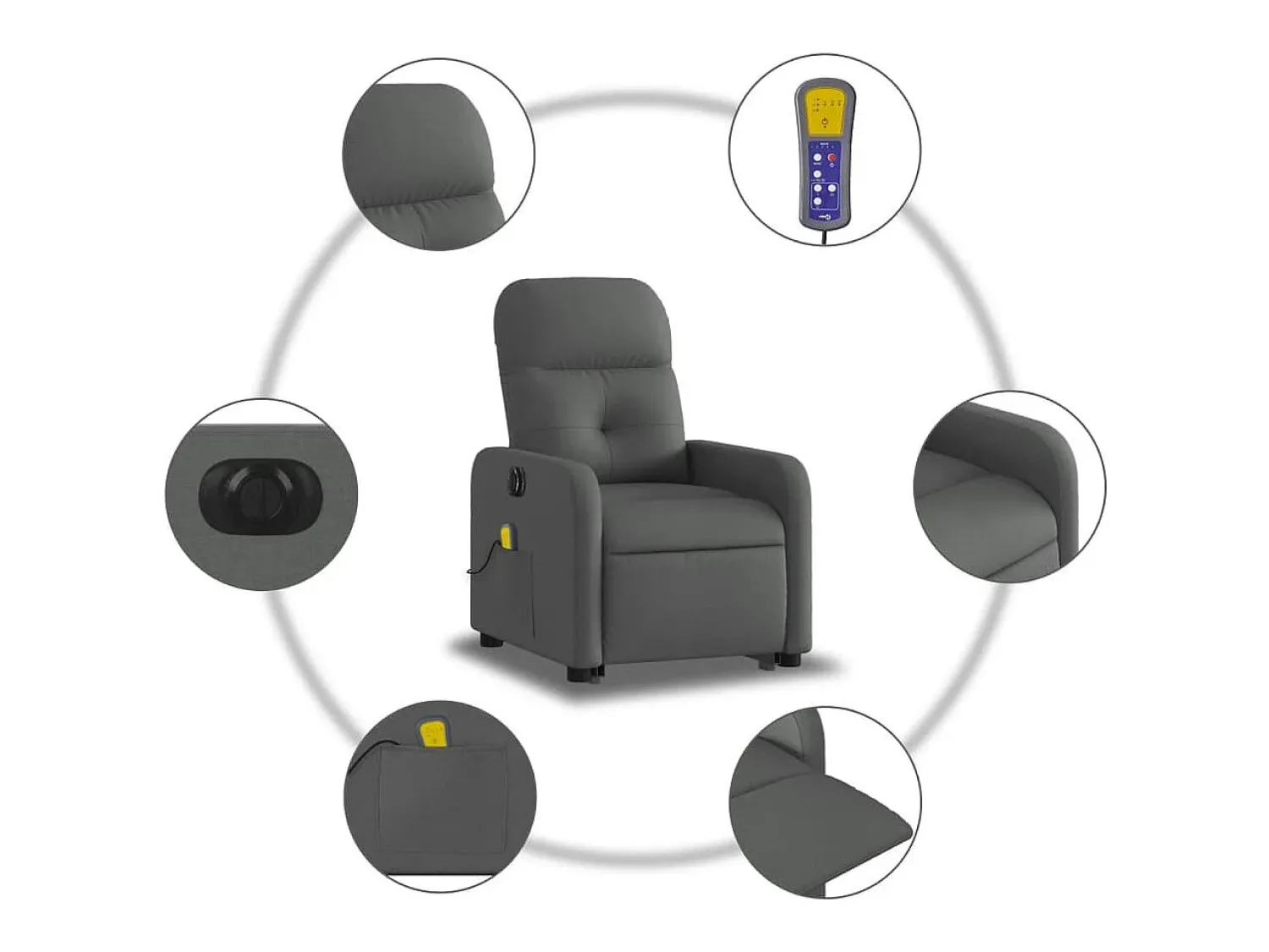 Poltrona elétrica elevatória massagens tecido cinzento-escuro SHL706744^ Poltrona
