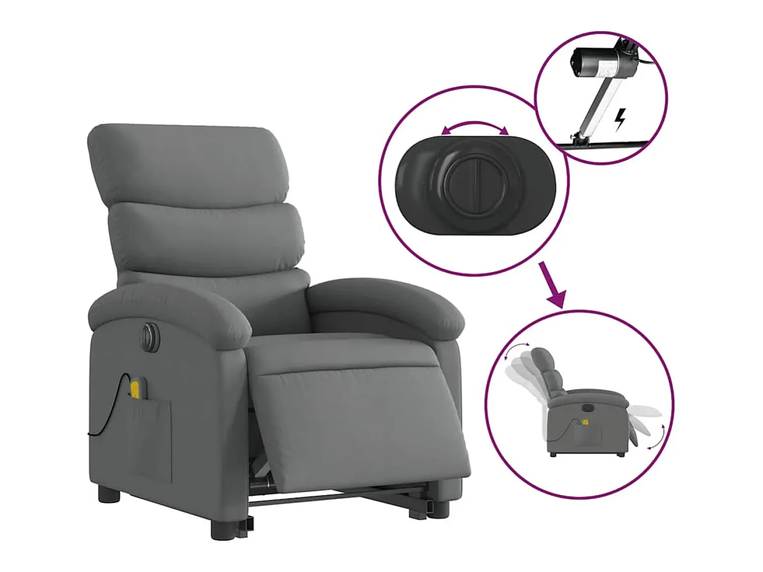 Best Poltrona elétrica elevatória massagens tecido cinzento-escuro SHL98527 Cinza antracite