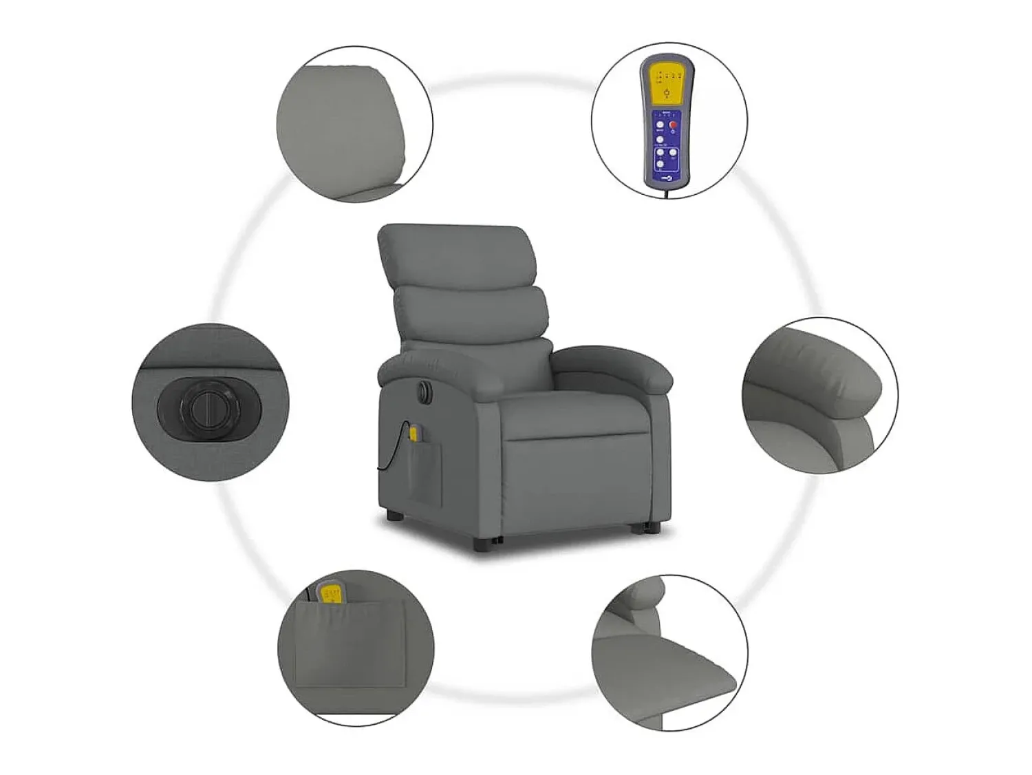 Best Poltrona elétrica elevatória massagens tecido cinzento-escuro SHL98527 Cinza antracite