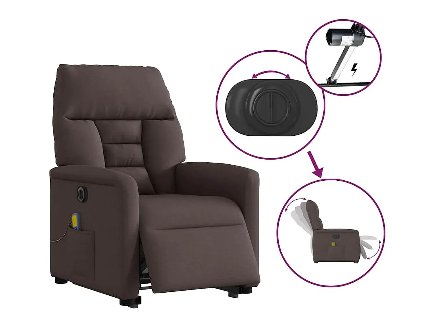 Discount Poltrona elétrica elevatória massagens tecido -escuro SHL104071 Castanho