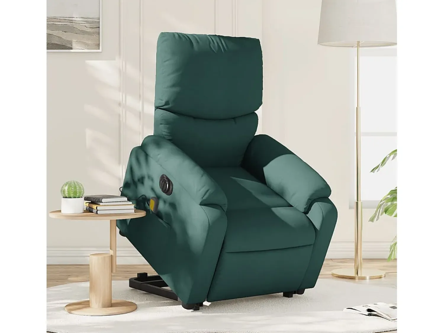 Poltrona elétrica elevatória massagens tecido verde-escuro SHL871055^ Poltrona