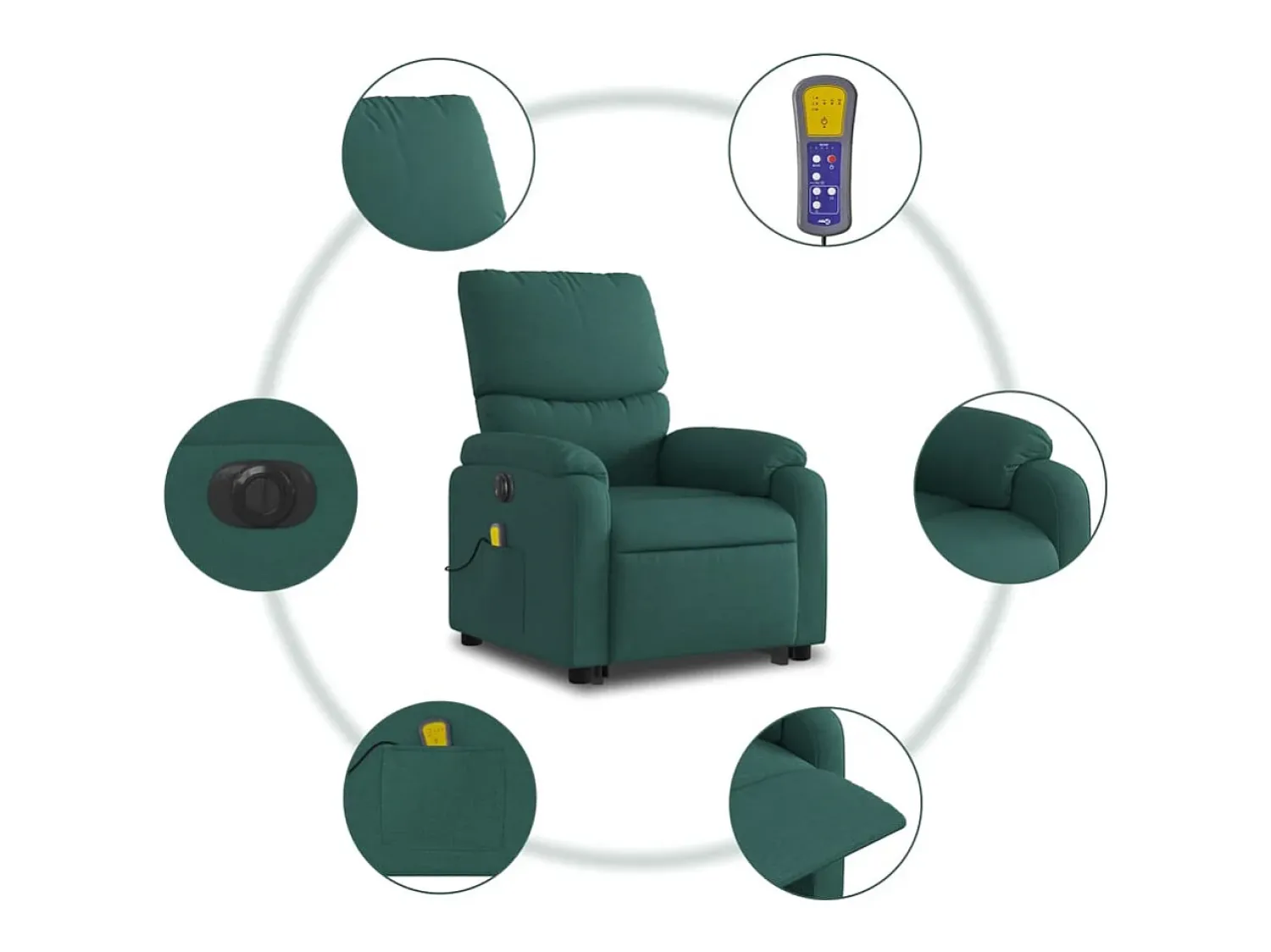 Poltrona elétrica elevatória massagens tecido verde-escuro SHL871055^ Poltrona