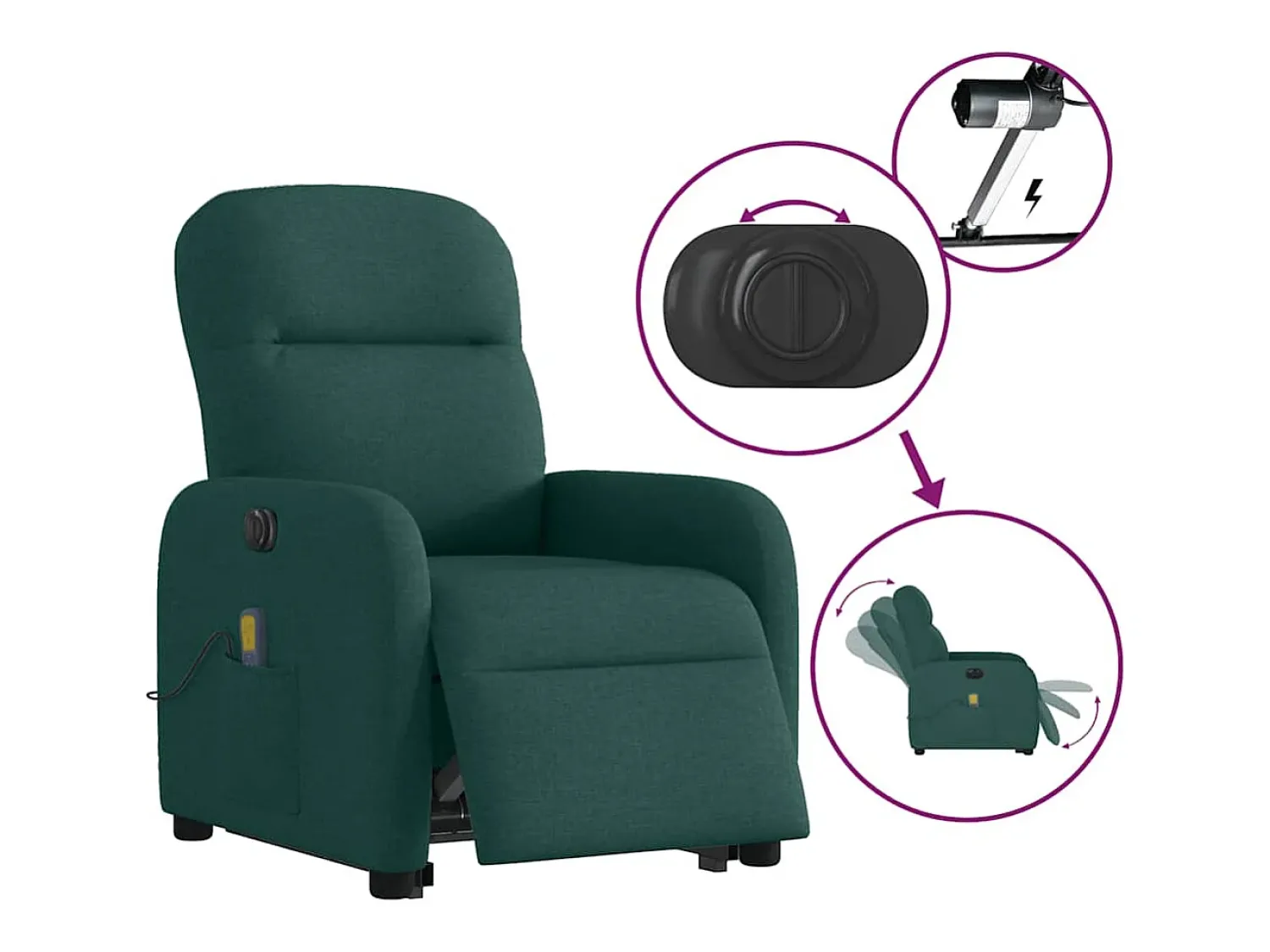 Sale vidaxl Poltrona elétrica elevatória massagens tecido -escuro Verde