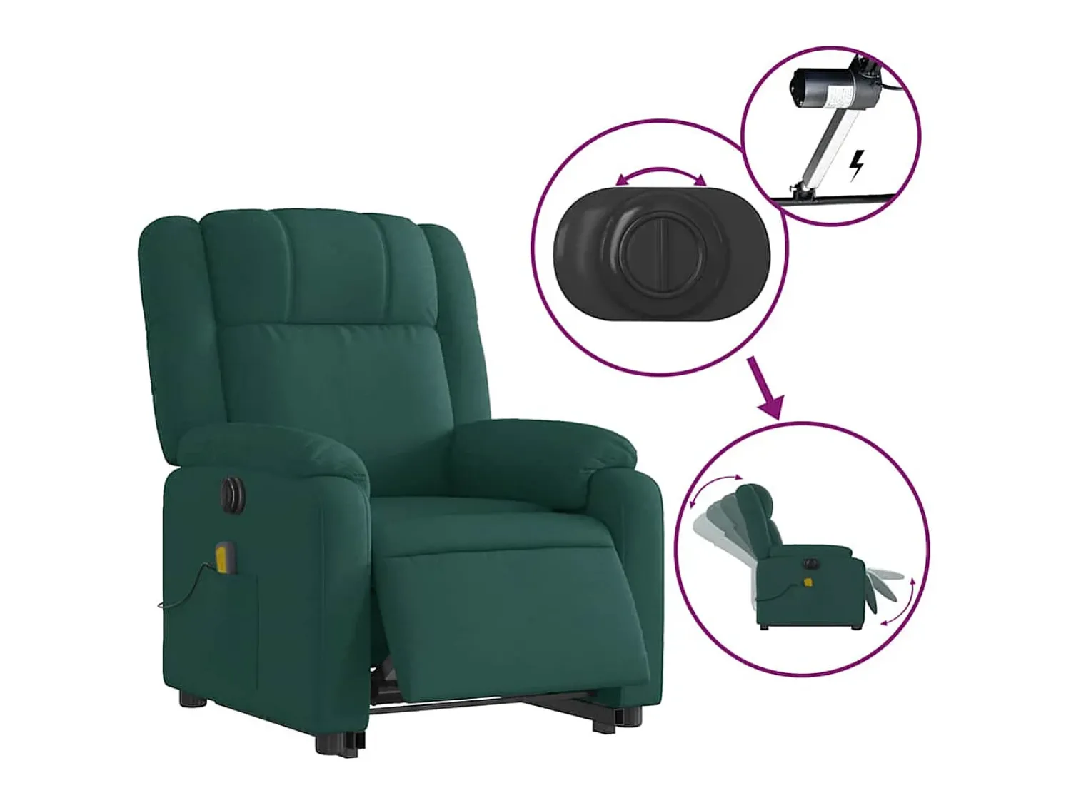 Poltrona elétrica elevatória massagens tecido verde-escuro SHL399391^ Poltrona